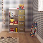 Meuble de rangement pour enfant pratique avec 7 compartiments et 4 paniers en fibre v�g�tale naturel