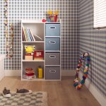 Meuble de rangement pour enfant pratique avec 7 compartiments et 4 paniers en velours bleu