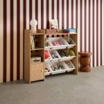 Meuble de rangement enfant 9 bacs de rangement, 4 �tag�res, 1 porte naturel