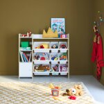 Meuble de rangement enfant 9 bacs de rangement 4 tagres 1 porte sora naturel