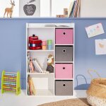Meuble de rangement pour enfant, blanc - camille - avec 7 compartiments et 4 paniers rose