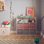 Meuble de rangement pour enfant camille avec 7 compartiments et 6 paniers en velours rose