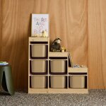 Meuble de rangement enfant escalier 6 bacs de rangement d�cor bois naturel - sora beige