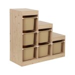 Meuble de rangement enfant escalier 6 bacs de rangement d�cor bois naturel - sora beige