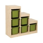 Meuble de rangement enfant escalier 6 bacs de rangement d�cor bois naturel - sora kaki