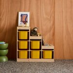 Meuble de rangement enfant escalier 6 bacs de rangement d�cor bois naturel - sora moutarde