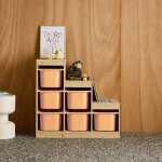 Meuble de rangement enfant escalier 6 bacs de rangement d�cor bois naturel - sora p�che