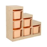 Meuble de rangement enfant escalier 6 bacs de rangement d�cor bois naturel - sora p�che