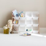 Meuble de rangement jouet avec 12 casiers, tobias, l 84 x p 29, 5 x h 60cm naturel