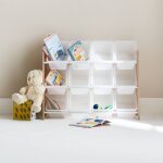 Meuble de rangement jouet avec 12 casiers, tobias, l 84 x p 29, 5 x h 60cm naturel