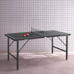 Mini table de ping pong pliable 150x75cm indoor, avec 2 raquettes et 3 balles noir