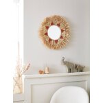 Miroir rond raphia beige / rose