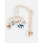 Mobile musical en bois beige, bleu, gris