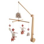 Mobile musical en bois avec jouets en coton - petit soleil rose