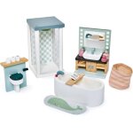 Mobilier pour poup�e salle de bain en bois bleu, blanc, vert