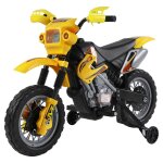 Moto cross �lectrique enfant 6v phares klaxon musiques roues auxiliaires amovibles jaune