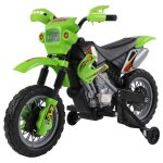 Moto cross Électrique enfant 6v phares klaxon musiques roues auxiliaires amovibles vert Moto cross Électrique enfant 6v phares klaxon musiques roues auxiliaires amovibles vert