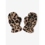 Moufles fille en sherpa imprimé léopard et doublées polaire beige Moufles fille en sherpa imprimé léopard et doublées polaire beige