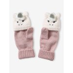 Moufles / mitaines fille en maille licorne rose