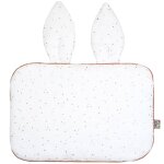 Oreiller plat lapin en gaze de coton jeanne blanc � pois or