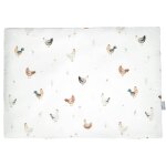 Oreiller plat r�versible en satin de coton gallina �cru motif poules champ�tre