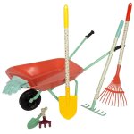 Outils de jardinage avec brouette tiny garden orange