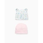 Pack de 2 bonnets unis / floraux rose clair