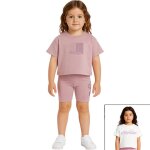 Pack de 2 t - shirts et 1 short cycliste fille imprim� col rond blanc