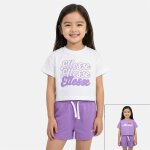 Pack de 2 t - shirts et short fille violet