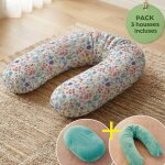 Pack coussin de maternit� xxl - 2 housses (bleue & velours) + charlotte - grossesse et allaitement bleu ...