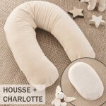 Pack coussin de maternit� xxl - id�al grossesse, allaitement et pouf pour enfant beige