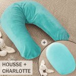 Pack coussin de maternit� xxl - id�al grossesse, allaitement et pouf pour enfant bleu