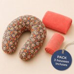 Pack coussin de maternit� xxl - housses (corail & velours) + charlotte - grossesse et allaitement rose ...