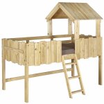 Pack lit cabane mi - hauteur avec matelas bois massif donnie bois naturel