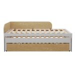 Pack lit gigogne m�tal 3 places avec matelas bois massif noha blanc et bois