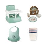 Pack repas 2�me �ge booster de chaise coffrets de conservation bavoir semi - rigide vert sauge