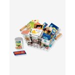 Panier de course garni de bo�tes factices de produits de marques. multicolore