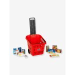 Panier de course � roulettes garni de boites factices multicolore