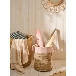 Panier de rangement en jute bicolore osier / rose