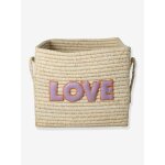 Panier en raphia love avec poign�es rice lilas
