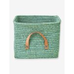 Panier en raphia avec poign�es en cuir menthe rice menthe