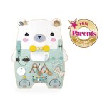 Panneau d'activités en bois busy board ourson vert Panneau d'activités en bois busy board ourson vert