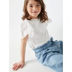 Pantacourt fille large en denim lger style paperbag double stone