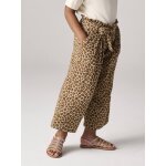 Pantacourt fille large gaze de coton style paperbag lopard