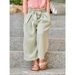 Pantacourt fille large gaze de coton style paperbag vert sauge