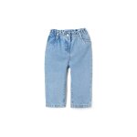 Pantalon baggy en jean � taille paperbag bleu clair