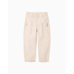 Pantalon baggy en serg� avec broderie beige