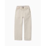 Pantalon de charpentier en serg� avec taille �lastiqu�e beige clair