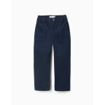 Pantalon de charpentier en serg� avec taille �lastiqu�e bleu fonc�