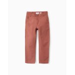 Pantalon chino en coton et lin marrn clair